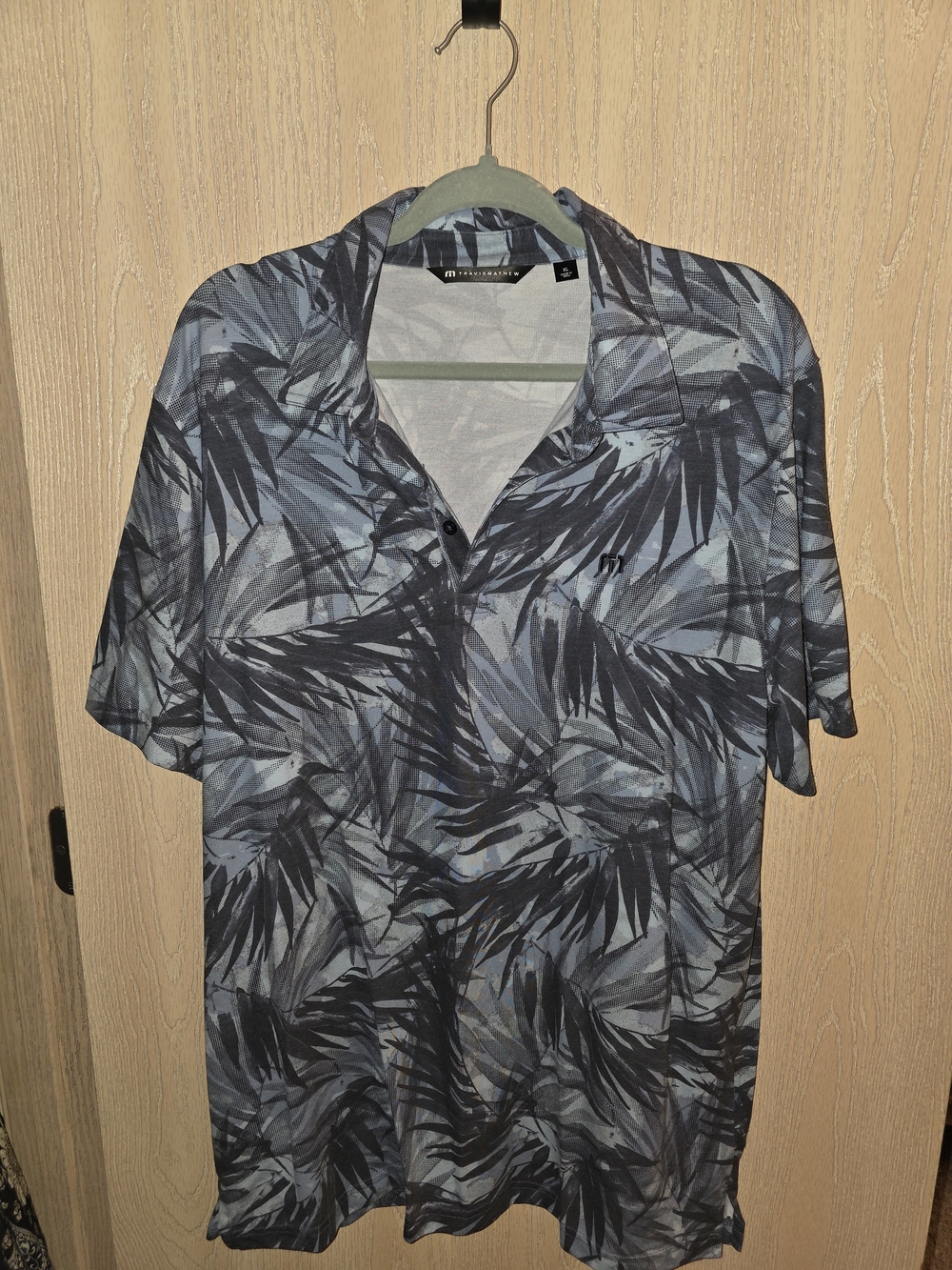 Travis Mathew Blue Palm-Print Polo